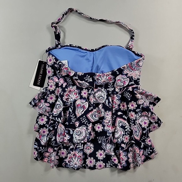 ISLAND ESCAPE Bandini Swimsuit Top Womens 8 Navy Floral Stretch Removable Cups - Picture 3 of 5